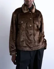 トップショップ レディース アウター ジャケット・ブルゾン ジャケット Topshop faux pony fur western trucker jacket BROWN ブラウンのサムネイル