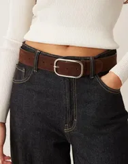 エイソス レディース アクセサリー ベルト スエード ジーンズ ASOS DESIGN dark tan faux suede jeans belt with elongated square bucのサムネイル