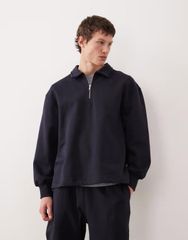 COMOLI コットンシルクジャージ ハーフジッププルオーバー ネイビー2