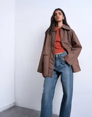 トップショップ レディース アウター ジャケット・ブルゾン デニム Topshop denim oversized waxed jacket BROWN ブラウンのサムネイル
