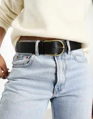 エイソス レディース アクセサリー ベルト ジーンズ ASOS DESIGN half moon waist and hip jeans belt Black ブラックのサムネイル