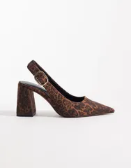 エイソス レディース シューズ ヒール スエード ASOS DESIGN Surrey slingback mid block heels in leopard suedette Leopard suのサムネイル