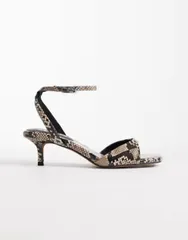 エイソス レディース シューズ サンダル ヒール ASOS DESIGN Heartfelt barely there kitten heel sandals in snakeのサムネイル