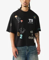 トゥルーレリジョン メンズ トップス Tシャツ 半袖 ロゴ True Religion MenshortSleeve Multi Logo TShirt Jet Black ブラック