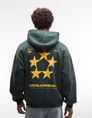 エイソス メンズ アウター パーカー・スウェット プリント ASOS DESIGN extreme oversized hoodie with star print Darkest spruce グリーンのサムネイル