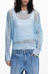 デジグアル レディース アウター パーカー・スウェット セーター Desigual Thin Guage Sweater Medium Blue ブルーのサムネイル