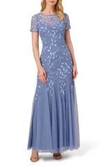 アドリアナ パペル レディース トップス ワンピース フラワー柄 刺繍 フラワー Adrianna Papell Floral Embroidered Beaded Trumpet Gown Fren
