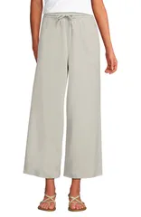 ランズエンド レディース ボトムス レギンス ワイドレッグ パンツ ニット Lands End Sport Knit Pull On Drawstring Wide Leg Cropants Light Stone ストーン