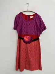 SONIA RYKIEL ソニアリキエル ワンピース 38 レッド コットン 花柄・ボタニカル柄 レース リボン 半袖 ひざ丈 台形 レディースのサムネイル