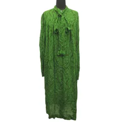 美品 DRIES VAN NOTEN ドリスヴァンノッテン タイネック シアー ワンピース ドレス 総柄 スカーフ カットソー ロング 36 緑 グリーン レディース 古着 中古 USEDのサムネイル