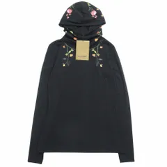 未使用 BURBERRY LONDON バーバリーロンドン ベルフラワー 花柄 ハイネック パーカー プルオーバー フーディー サイズL 黒 ブラック レディース 古着 中古 USEDのサムネイル