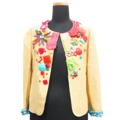 美品 MOSCHINO モスキーノ ラフィア ジャケット ブルゾン ビジュー シェル パーティー オールド アーカイブ V05330815 サイズ40 レディース 古着 中古 USEDのサムネイル
