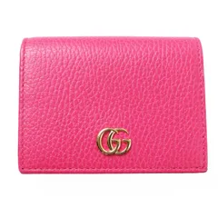 極美品◎GUCCI グッチ 456126 GGマーモント レザー ミニウォレット／二つ折り財布 ショッキングピンク ゴールド金具 箱・保存袋付き イタリア製 レディース