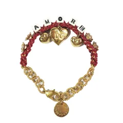 美品 DOLCE&GABBANA ドルチェアンドガッバーナ AMORE ハート チェーン ブレスレット チャーム アクセサリー ゴールド レッド レディース 古着 中古 USEDのサムネイル