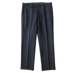 LARDINI ラルディーニ ストライプ ウール パンツ スラックス ダブル サイズ44 紺 ネイビー メンズ 古着 中古 USEDのサムネイル