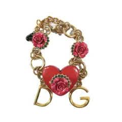 良品 DOLCE&GABBANA ドルチェアンドガッバーナ ブレスレット ハート 薔薇 DGロゴ チェーン ラインストーン アクセサリー レディース 古着 中古 USEDのサムネイル
