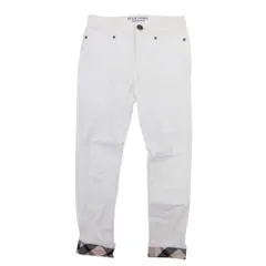 良品 BLUE LABEL CRESTBRIDGE ブルーレーベル クレストブリッジ 裾チェック ホワイト デニム パンツ ジーンズ  36 白 レディース 古着 中古 USEDのサムネイル