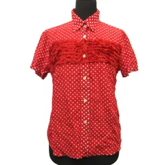 良品 tricot COMME des GARCONS トリココムデギャルソン 裏フリル 半袖 シャツ カットソー ドット M 赤 レッド レディース 古着 中古 USEDのサムネイル