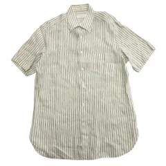 美品 Ermenegildo Zegna エルメネジルド ゼニア ストライプ 半袖 リネン シャツ カットソー ストライプ 43/17 ホワイト 茶 ブラウン メンズ 古着 中古 USEDのサムネイル