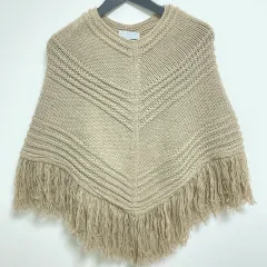 【220211】BARNEYS NEW YORK バーニーズ ニューヨーク  フリンジ　ポンチョ　ケープ　ニット　カシミア混　イタリア製  ・ ベージュのサムネイル