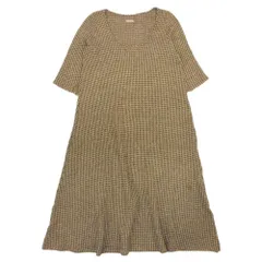 美品 KAPITAL キャピタル ウール 千鳥格子 エルボーパッチ ニット ワンピース 七分袖 膝丈 フレア 0 茶 ブラウン ベージュ レディース 古着 中古 USEDのサムネイル