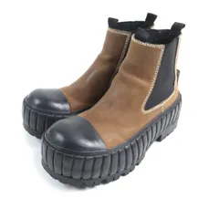 美品★MM6 Maison Margiela エムエムシックス メゾンマルジェラ 2022年製 S59WU0211 コントラストステッチ レザー アンクルブーツ ブラウン 37 箱・保存袋付き レディースのサムネイル