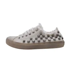 SAINT LAURENT PARIS サンローランパリ スタッズ ロートップ キャンバス スニーカー シューズ 靴 37.5/24.0 キナリ レディース 古着 中古 USEDのサムネイル