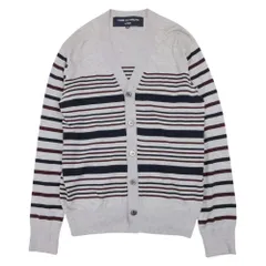 良品 10ss COMME des GARCONS HOMME コムデギャルソンオム シルク×カシミヤ ボーダー Vネック カーディガン M グレー メンズ 古着 中古 USEDのサムネイル