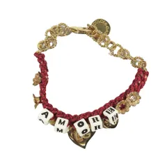 新品同様 DOLCE&GABBANA ドルチェアンドガッバーナ AMORE ハート チェーン ブレスレット チャーム アクセサリー ゴールド レッド レディース 古着 中古 USEDのサムネイル