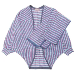 美品 トヨコサイトウ 斎藤都世子 ストール付き ボーダー ボレロ カーディガン 羽織 カットソー ラメ 五分袖 紫系 パープル レディース 古着 中古 USEDのサムネイル