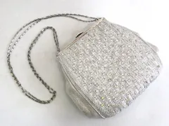 【222269】PIERRE BALMAIN ピエールバルマン  パーティーバッグ　ラインストーン　銀糸　リボン留め具 シルバーのサムネイル