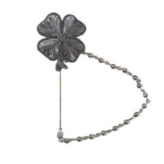 美品 DOLCE&GABBANA ドルチェアンドガッバーナ チェーン付き ラペルピン クローバー ブローチ アクセサリー グレー レディース 古着 中古 USED 美品 DOLCE&GABBANA ドルチェアンドガッバーナ チェーン付き