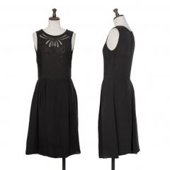 TADASHI SHOJI 黒のVネックワンピース ノースリーブ 膝丈 ビーズ