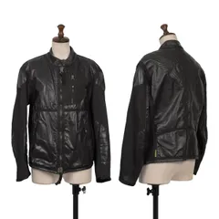 アルマーニジーンズARMANI JEANS メッシュ切替バックエンボスロゴレザージップブルゾン 黒46のサムネイル