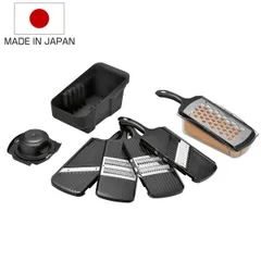 調理器セット プログレード快速野菜調理器セット （ おろし器 千切り器 スライサー おろし金 指ガード付き 受け皿付き 日本製 厚さ調節 大根おろし 薬味おろし オロシ器 ザル付き 水切り つま切り 細切り 国産 多機能 セット )のサムネイル
