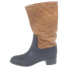 CHANEL (シャネル) マトラッセ ココマーク レザー ラバー ロング レインブーツ シューズ ブラック/ブラウンのサムネイル