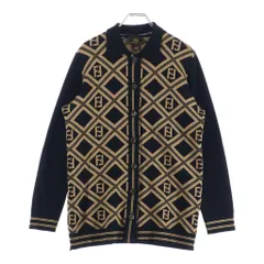 FENDI (フェンディ) Wool knit cardigan FFロゴ ウールニットカーディガン ブラック/ブラウン レディースのサムネイル