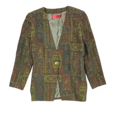 美品 ungaro ウンガロ ヴィンテージ ノーカラー ジャケット ブレザー シングルブレスト 総柄 総裏地 アウター 9 マルチカラー レディース 古着 中古 USEDのサムネイル