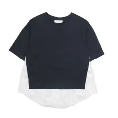 美品 MUVEIL ミュベール 半袖 切替 コットン Tシャツ トップス カットソー クルーネック ブルオーバー 38 紺 白 レディース 古着 中古 USEDのサムネイル