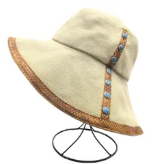 良品 CHARLESJOURDAN シャルルジョルダン ハット 帽子 パイソン ターコイズ ベージュ レディース 古着 中古 USEDのサムネイル