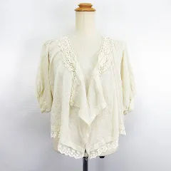 アクシーズファム axes femme ニット カーディガン 五分袖 前開き ショート丈 レース M アイボリー ※EKM