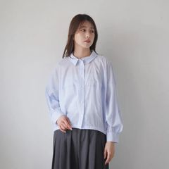 美品】Theory 長袖 クロップドシャツ ライトブルー 25SS Mサイズ 