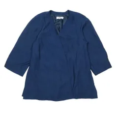 VALENTINO CARISMA ヴァレンティノ カリスマ シルク100％ ノーカラー ジャケット オープンフロント ヴィンテージ アウター 46 紺 レディース 古着 中古 USEDのサムネイル