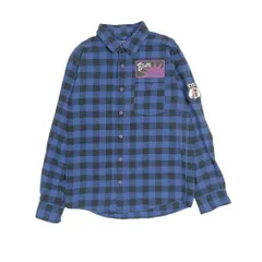 美品 atmos アトモス コットン 長袖 ジャケット ロゴ 刺繍 ワッペン チェック柄 アウター M 青 ブルー 黒 ブラック メンズ 古着 中古 USEDのサムネイル