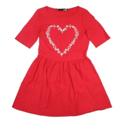 良品 LOVE MOSCHINO ラブモスキーノ ハート 五分袖 ひざ丈 Aライン ワンピース ミニドレス 花 40 赤 レディース 古着 中古 USEDのサムネイル