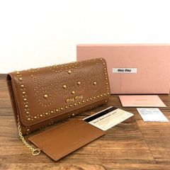 極美品 miu miu 5MH109 スタッズ 長財布 ブラウン 箱付き 115 - メルカリ