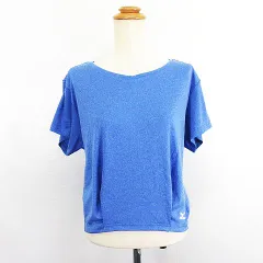 ミズノ MIZUNO Tシャツ カットソー 半袖 Vネック タック ロゴ M ブルー スポーツウェア ※EKM