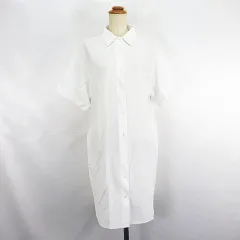 ププラ PUPULA シャツワンピース チュニック 半袖 ドロップショルダー ミモレ丈 リネン混 40 ホワイト ※EKMのサムネイル