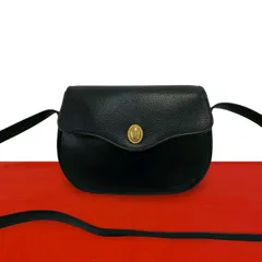 極 美品 Christian Dior ディオール ヴィンテージ CD ロゴ 金具 レザー 本革 ショルダーバッグ ポシェット サコッシュ ブラック 25147
