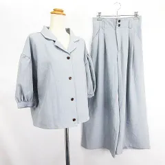 アズノウアズ as know as セットアップ パンツスーツ シャツ 開襟 七分袖 パフスリーブ パンツ ワイド ロング丈 ツータック ストレッチ グレー ※EKMのサムネイル